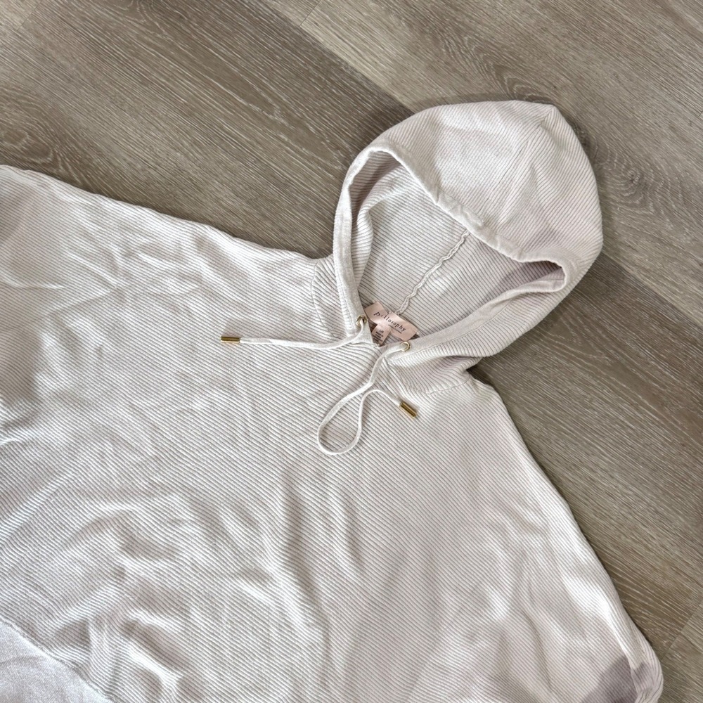 Philosophy Republic Clothing Hoodie Women L Beige Ribbed Knit Pullover Sweater